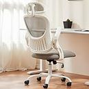 SMUG Office Computer Desk Chair, Ergonomic High-Back Mesh Rolling Work Task Chairs with Wheels and Adjustable Headrests, Comfortable Lumbar Support, Comfy Flip-up Arms for Home, Bedroom, Study, Grey