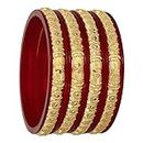 Joyeria Gold Plated with Micro Plating Classic Wedding Bangles Set for Women (Red, Golden)