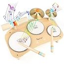 Holzspielzeug Schlagzeug Kinder Trommel 8 In 1 Musikinstrumente Kinder Spielzeug ab 3 4 5 Jahre Junge Mädchen Montessori Spielzeug