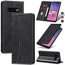 Jasonyu Flip Wallet Case for Samsung Galaxy S10,Leather Magnetic Folio Cover with Card Holder,Kickstand - TPU Shockproof Durable Protective Phone Case,Black