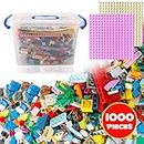 Liberty Imports 1000 PCS Bucket of Mini Building Bricks Playset with Base Plates, 16 Color Classic and Pastel Mix Blocks Set in Carrying Case, Tight Fit and Compatible with All Major Brands
