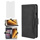 Phone Case for Samsung Galaxy A5 2017 Wallet Purse Leather Flip Cover With Tempered Glass Screen Protector Card Holder Slot Stand Kickstand Cell Accessories Glaxay 5A Gaxaly SM-A520W Women Men Black