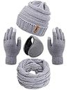 Aneco Winter Warm Sets Knitted Scarf Beanie Hat Touch Screen Gloves and Winter Ear Warmer for Men or Women