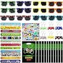NEGOTIN 98 PCS Video Game Party Favors Video Game Theme Goodie Bags,Video Game Keychain,Slap Bracelet,Stickers,Pixel Sunglasses For Level Up Party Gamer Birthday Party Classroom Rewards Supplies