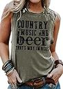 Country Music Tank Tops Women Letter Print Country Music Festival Tank Tops Funny Summer Sleeveless Vacation Tank(Army Green,L)