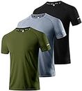 Boyzn 3 Packs Workout Shirts for Men - Activewear Tops Gym Shirts Cool Dry Mesh Moisture Wicking Running Fitness Short Sleeve Crewneck Sports Athletic T-Shirt Tops Black/Gray/Green-3P09-M