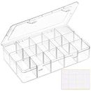 SGHUO 15 Grids Large Clear Plastic Organizer Storage Box Container Craft Storage with Adjustable Dividers for Beads, Art DIY, Crafts, Jewelry, Fishing Tackle with Label Stickers