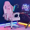 LEMROE Gaming Chairs for Adults Professional Video Game Chair Faux Leather with High Back Support Pink Desk Chair for Girls PC Swivel Rocking Chair for Home Office