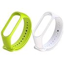 Estrenar Mi Band 3 Strap - Mi Band 4 Strap Original Soft Silicone Adjustable Replacement Wristband Straps, Belt, Bands for Xiaomi M3 & M4 Fitness Band (White, Light Green - Pack of-2)