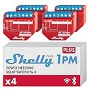 Shelly Plus 1PM | WiFi & Bluetooth Smart-Relais-Schalter mit Leistungsmessung | Hausautomatisierung | Alexa & Google Home kompatibel | Kein Hub nötig | Kabellose Beleuchtungssteuerung (4 Pack)