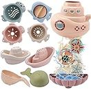 AESTEMON Bath Toys for Toddlers 1-3 - Kids Toddler Baby Bath Toys for 1 2 3 Year Old Girl Boy Gifts, Toddler Bathtub Bath Toys 1 2 Year Old Boy Girl Toys with Cute Sea Animal Spinning Gears n Cups
