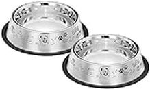 Amazon basics Stainless Steel Printed Pet Bowl,700Ml Pack of 2, [Cat,Dog]