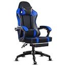 Video Game Chairs for Adults, PU Leather Gaming Chair with Footrest, 360°Swivel Adjustable Lumbar Pillow Gamer Chair, Comfortable Computer Chair for Heavy People, Blue