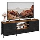 Oscrobie TV Stand for TV up to 65 inch, Television Stand with 5 Fabric Drawers, 3 Tiers Wood TV Console Table, Entertainment Center with Open Shelves, Metal Frame TV Cabinet for Living Room, Bedroom