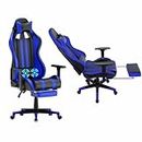 Froadp Gaming Stuhl Massage Bürostuhl Ergonomisch Gepolstert Gaming Chair Drehsessel mit Verstellbare Lendenkissen, Kopfkissen, 360° Drehbare Rollen und Armlehnen 136 kg Belastbarkeit, Blau