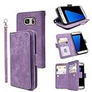 Furiet Compatible with Samsung Galaxy S7 Wallet Case and Wrist Strap Lanyard Leather Flip Card Holder Stand Cell Accessories Folio Phone Cover for Glaxay S 7 7s GS7 SM-G930V G930A Women Men Purple