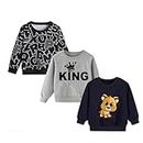 JPF Kids 100% Cotton Round Neck Graphic Print Full Sleeves Black, Melange King & Navy Animal Sweatshirt Combo Pack (Pack of 3, 5-6 Years)
