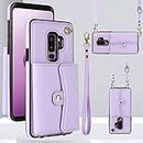 Asuwish Phone Case for Samsung Galaxy S9 Plus Wallet Cover with RFID Blocking Credit Card Holder Wrist Crossbody Strap Lanyard Stand Leather Cell Accessories S9+ 9S 9+ S 9 9plus S9plus Women Purple
