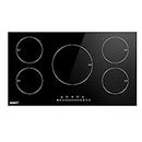 Devanti Induction Cooktop, Ceramic Glass Portable Cookware Cooker Super Powerful Electric Stove Plate Home Kitchen Appliance, with 5 Cooking Zones Touch Control Panel Black