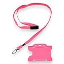 ALG ID Cards® Pink ID Card Badge Holder - Pink Lanyard Card Holder - Pink Lanyard Neck Strap with Metal Clip & Safety Breakaway Release for Pass Holder