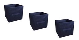 Fabric Storage Containers 3 Pack Navy Blue Cubes Baskets Organizer 9x9x8 Bins