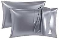 MY ARMOR Premium Satin Pillow Covers 18" x 28" Silk Pillow Cases for Hair and Skin for Women, Pack of 2, Grey