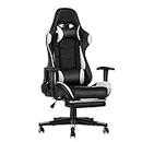Panana Gaming Stuhl Bürostuhl Racing Stuhl mit Hoher Rückenlehne Drehbarer mit Fußstütze und Kopfstütze,150 kg Belastbarkeit (Weiß)