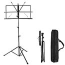 ASelected Sheet music stand portable travel rack musical instrument accessories, sturdy adjustable height lift tripod base metal with sheet music clip bracket, with a handbag