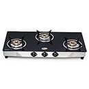 HORNBILLS PNG Premium 7MM Toughened Glass 3 Brass Burners Cooktop Stainless Steel Manual Ignition Gas Stove Heavy Pan Supports 2 Year Warranty By Hornbills Appliances