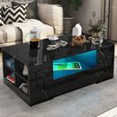 LED Coffee Table Wooden 2 Drawer Storage High Gloss Modern Living Room Furniture