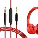 Cable de repuesto para auriculares con micrófono integrado y control de volumen (color rojo), compatible con Beats Solo, Solo2, Solo3, Wireless, Solo HD, Studio, Studio Wireless, Mixr, Pro, etc.