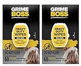 Grime Boss Heavy Duty Hand & Surface Wipes (120 Total Wipes) | Extra Large, Skin-Safe Wet Wipes Used for Hands, Equipment, Tools, Garden, Automotive, & More | Easily Removes Paint, Oil, Grease, & Dirt