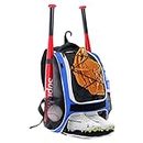 WOLT | Youth Baseball Bat Backpack - Bag for Baseball, Softball & T-Ball Equipment & Gear, Youth and Adults, with Holder for Bat, Helmet, Glove, & Shoes Compartment & Fence Hook (Blue)