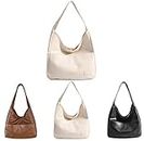 Shoulder Bag for Women, Faux Leather Tote Bag with Pockets Women, Solid Color Genuine Leather Shoulder Bag, Hobo Crossbody Bag for Work Travel. (White)
