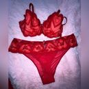 Victoria's Secret Intimates & Sleepwear | Adore Me Victoria’s Secret Amorino Bra Dark Red Heart 32dd Large Panty Set | Color: Red | Size: 32e (Dd)