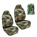 TSHAOUN 2 Pieces Waterproof Nylon Car Fronts Seat Cover Protector, Heavy Duty Auto Seat Cover Front With Camo Pocket, Universal Camouflage Seat Covers For Most Cars, Breathable And Anti-Sweat (Green)
