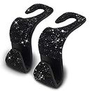 OSIFIT 2PCS Car Seat Hooks - Bling Rhinestone Headrest Hooks with Universal Design - Perfect for Holding Handbags, Clothes, Purses, and Water Bottles - Black