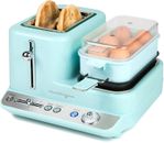 Nostalgia CLBS3AQ Classic Retro 3-in-1 Breakfast Station, 2-Wide Slot Toaster Wi