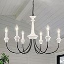 MRHYSWD Distressed White and Black Chandelier 6 Lights French Country Chandelier Farmhouse Chandeliers for Dining Room Lighting Industrial Candle Pendant Light Fixture for Kitchen Living Room Bedroom