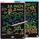 12 Inch LCD Writing Tablet, Pawinner Colorful Drawing Board with Lock & Delete FUNC, Eye Protection Doodle Scribbler Pad, Toys & Gifts for Kids & Adults at Home,School - Blue & Pink