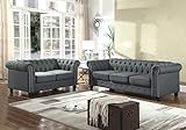 Best Master Furniture Venice Contemporary Tufted Upholstered Linen Blend 2 Pcs Sofa Set, Charcoal