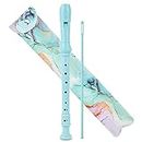 Jasenna Recorder Instrument for Beginner Kids Adults,8-Hole Soprano Descant Recorder Music Flute with with Cleaning Rod & Leather Case For School Student Home Entertainment(2-Blue Green Splash-ink)