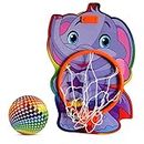 NHR Elephant Face Printed Small Basket Ball kit Set with Ring for Kids, Playing Indoor Outdoor Basket Ball, Hanging Board with Net & Ball (Multicolor)