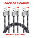 3M Extra Long Strong Braided Charger Charging Cable iPhone  7 8 X XS IPAD 6 6S