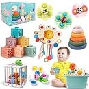 Weilim Jouets Bébés pour 6 à 12 Mois, Montessori Jeux Bébé Eveil, Jouets sensoriels, 6 en 1 avec Bebe Cube d'activité, œufs à associer, Jouet à Ventouse à Rotation (6 in 1)