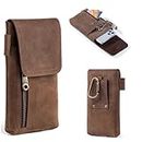 Hengwin Phone Holster Case with Belt Clip, Genuine Leather Belt Pouch Cell Phone Holder Compatible with iPhone 15 Pro Max 14 Pro Max 13 Pro Max 12 Pro Max Samsung Galaxy A14 A54 S23 Ultra -Retro Brown