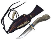 Ken Richardson 5" Bowie Knife KR22 Stag Turquoise Handle Leather Sheath