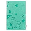 YBFJCE Case for Amazon Fire HD 10 (2017) 10.1 inch,PU Leather Folio Protective Stand Cover for Amazon Fire HD 10 (2017),Cat and Bee Flip Tablet Case Shell with Pencil Holder,Green