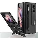 Miimall Compatible with Samsung Galaxy Z Fold 3 Case with S Pen Holder, Slim Matte Hard PC with Magnetic Kickstand Anti-Drop Full Protective Cover Case for Galaxy Z Fold 3 5G 2021(Black)