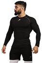 FUAARK Men's Full Sleeve Compression T-Shirt - Athletic Base Layer for Fitness, Cycling, Training, Workout, Tactical Sports Wear (Medium, Black)